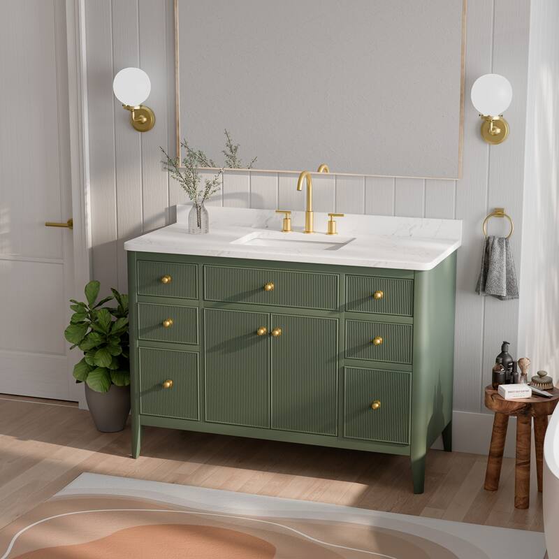 Modland 48" Bathroom Vanity with Sink, Soft Close Drawers & Doors, Carrara Marble Top, Fully Assembled - 48 inch