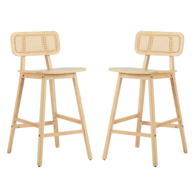 Roomfitters Bari Indoor Bentwood Barstools with Rattan Back and Solid Wood Seat, Set of 2 - Set of 2