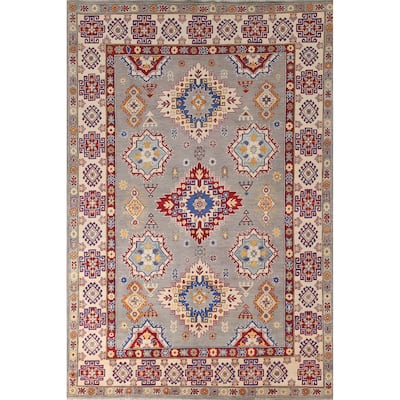 Gray Kazak Living Room Area Rug Hand-Knotted Wool Carpet - 6'9" x 10'2"