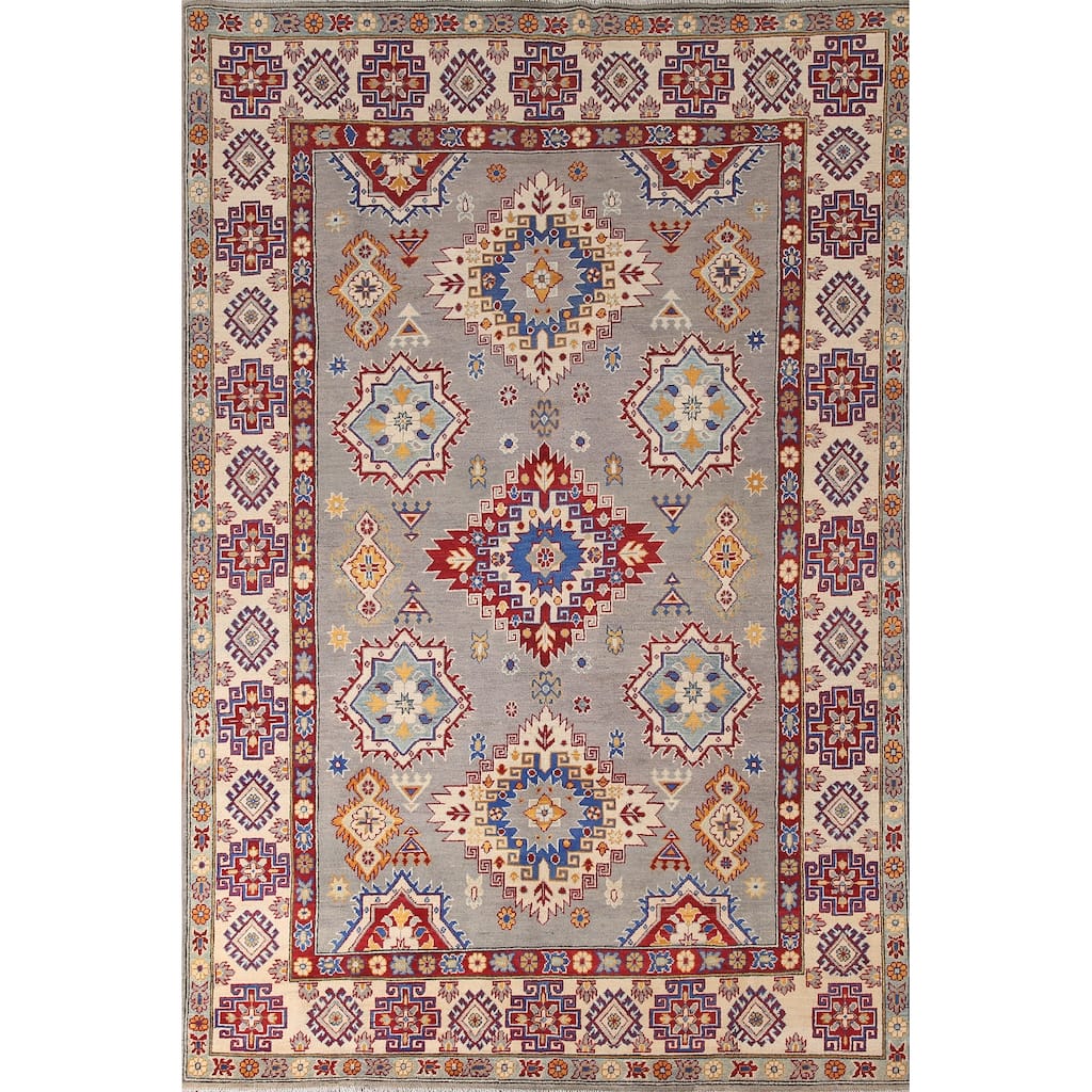 Gray Kazak Living Room Area Rug Hand-Knotted Wool Carpet - 6'9" x 10'2"