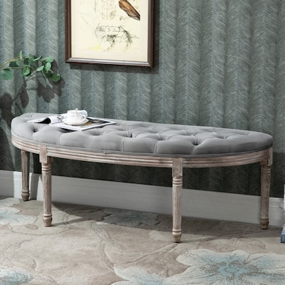 HOMCOM Vintage Semi-Circle Hallway Bench Tufted Upholstered Velvet-Touch Fabric Accent Seat with Rubberwood Legs