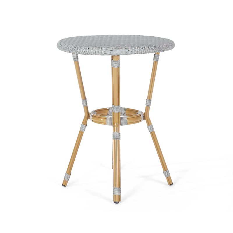 Arthur Outdoor French Cafe Set - Aluminum and Wicker - Gray/Bamboo Finish by Christopher Knight Home