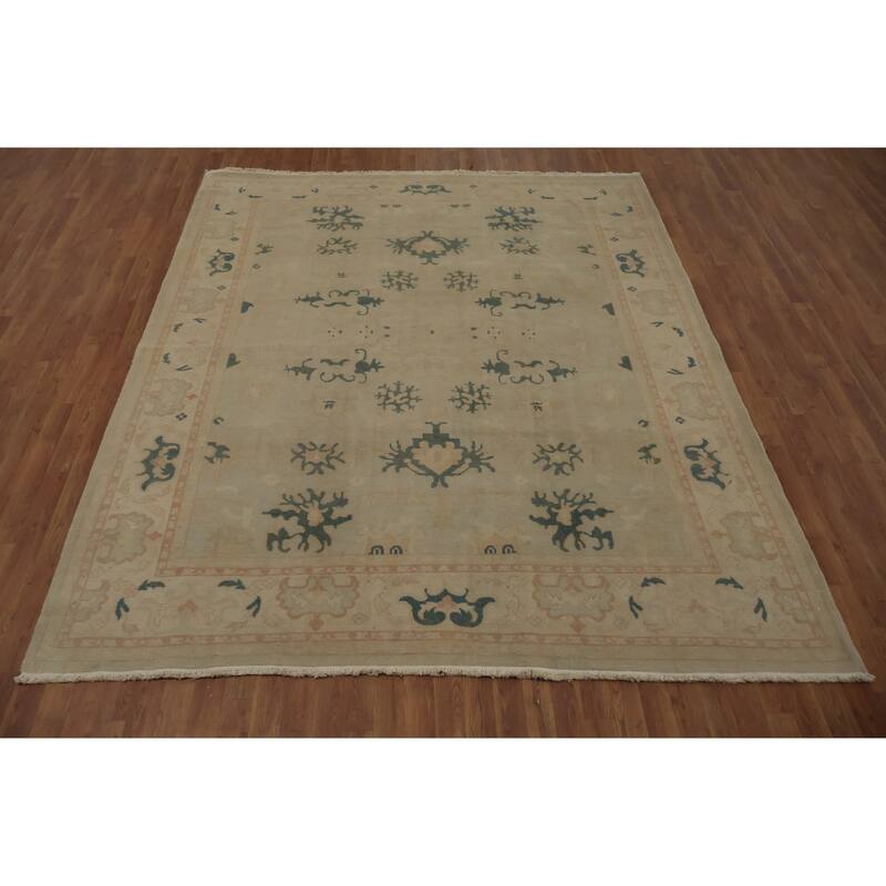 Hand Knotted Oriental 100% Wool Carpet Traditional Floral Beige & Ivories Ziegler Area Rug - 9' 6'' X 7' 10''