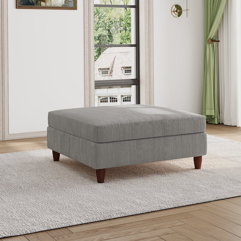 Large Corduroy Ottoman - Light Grey