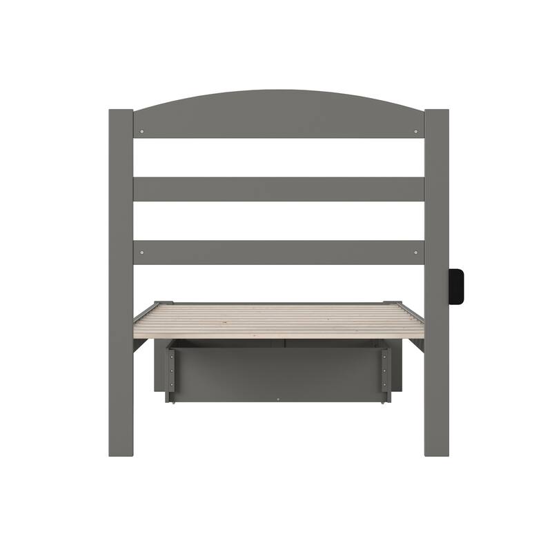 Twin Bed with Storage Drawer - Grey Platform Bed Frame - Modern Design
