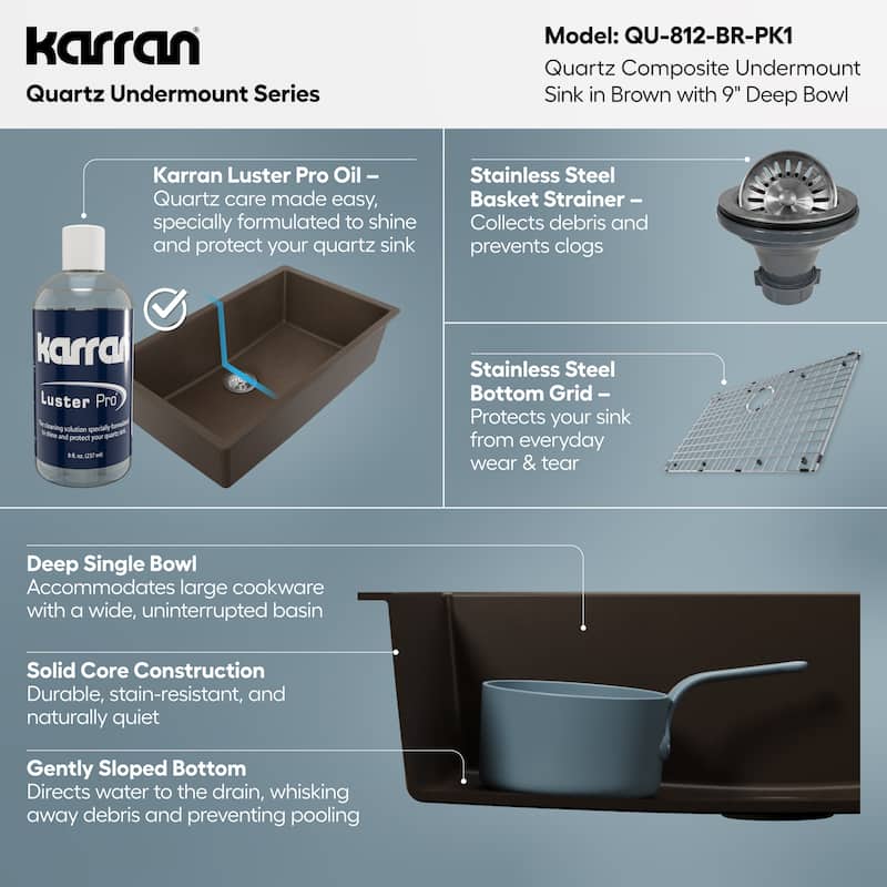 Karran Undermount 32.5 in. Large Single Bowl Quartz Kitchen Sink Kit