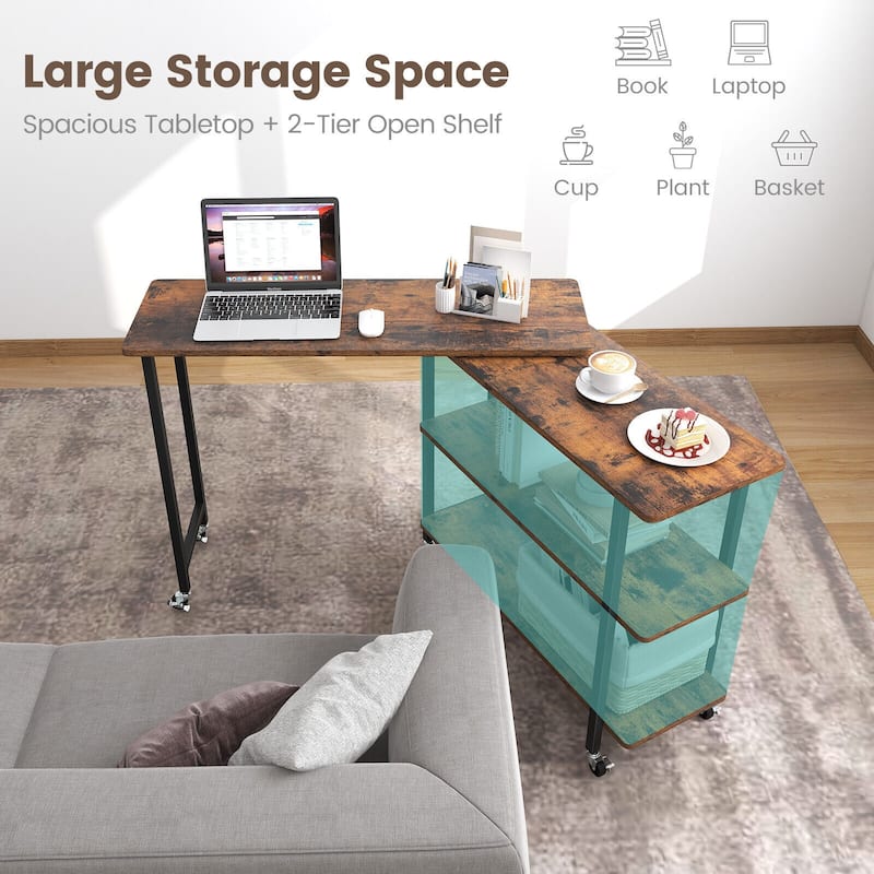 MDF Metal 360 Rotating Sofa Side Table with Shelves and Lockable Casters - 35.5" x 12" x 27"