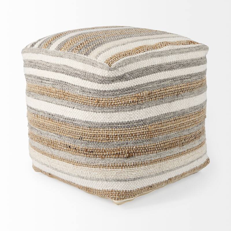 Aahana Multi-Colored Striped Hemp and Cotton Square Pouf