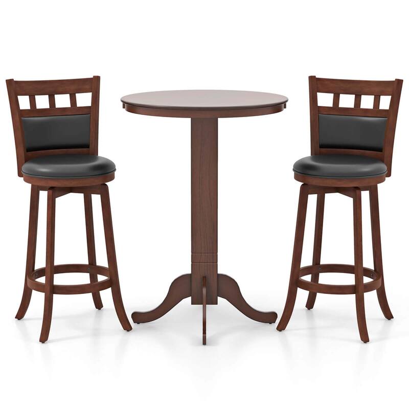 3-PCS Bar Table & Chairs Set Dining Table Set w/ Swiveling Stools - Espresso