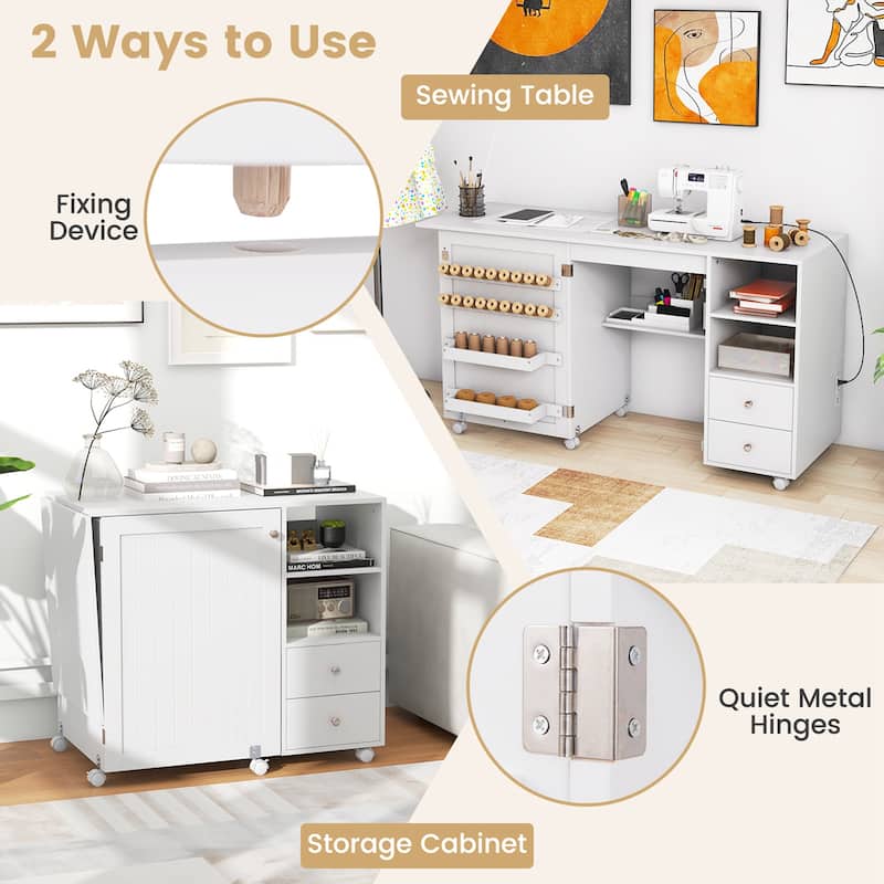 Costway Folding Sewing Table Charging Station Multifunctional Sewing - See Details
