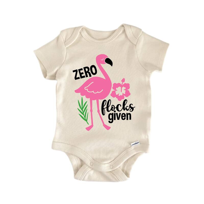Zero Flocks Given Flamingo - Baby Boy Girl Clothes Infant Bodysuit Funny Cute - White - 3-6M
