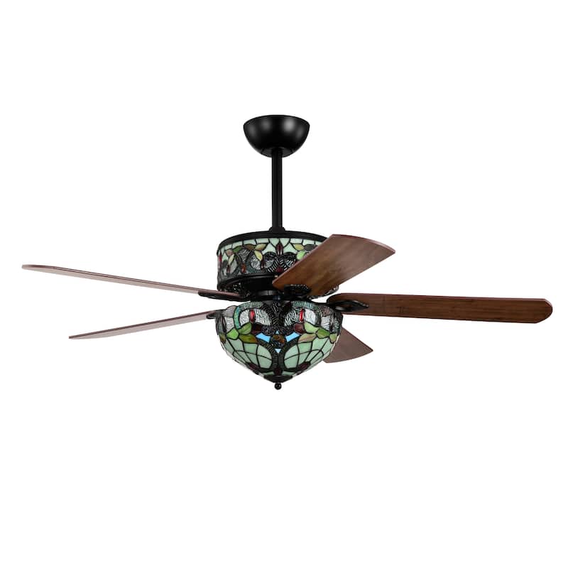Inio 5-Blade Lighted Ceiling Fan 2-Tier Tiffany Style Glass