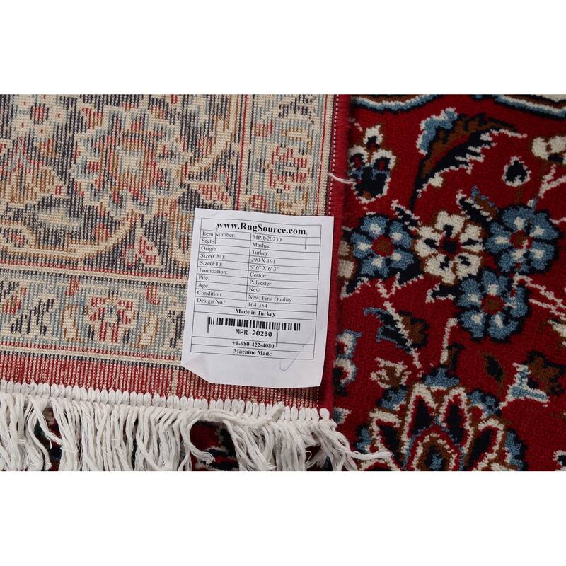 Traditional Mashad Turkish Area Rug Floral Red Machine Made Carpet - 6'3" x 9'6"