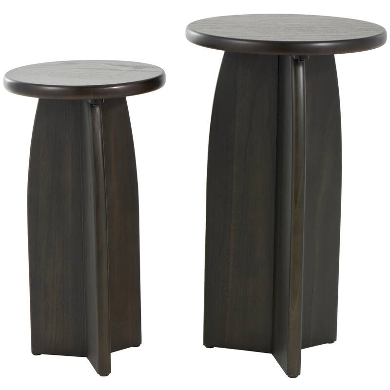 Black or Brown Wood Pedestal Accent Table (Set of 2)