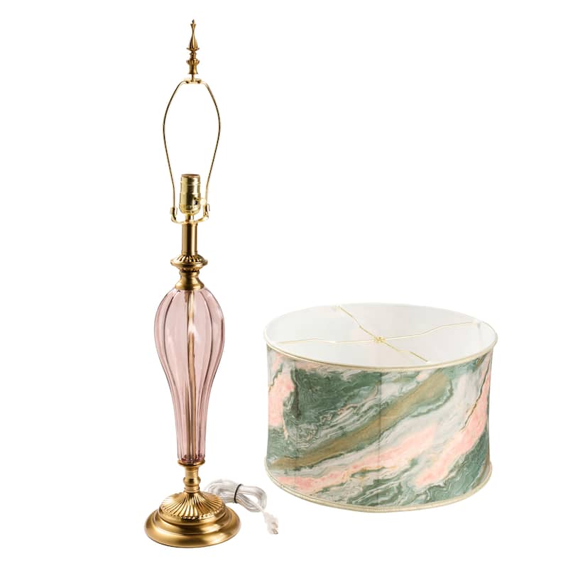Clara River of Goods Pink/Green Drum Shade 33-Inch Table Lamp - 17" x 17" x 33"