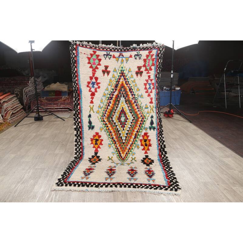 Tribal Moroccan Oriental Area Rug Wool Handmade Foyer Carpet - 4'5" x 7'7"