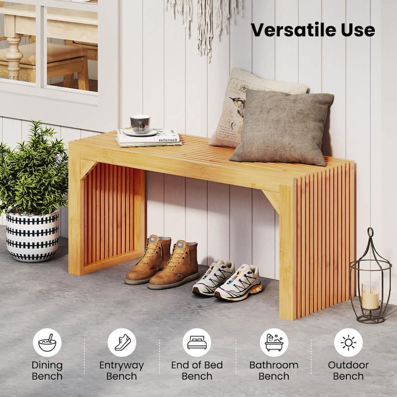 Costway 1/2 PCS Bamboo Dining Bench 36” Long Entryway Bench Indoor