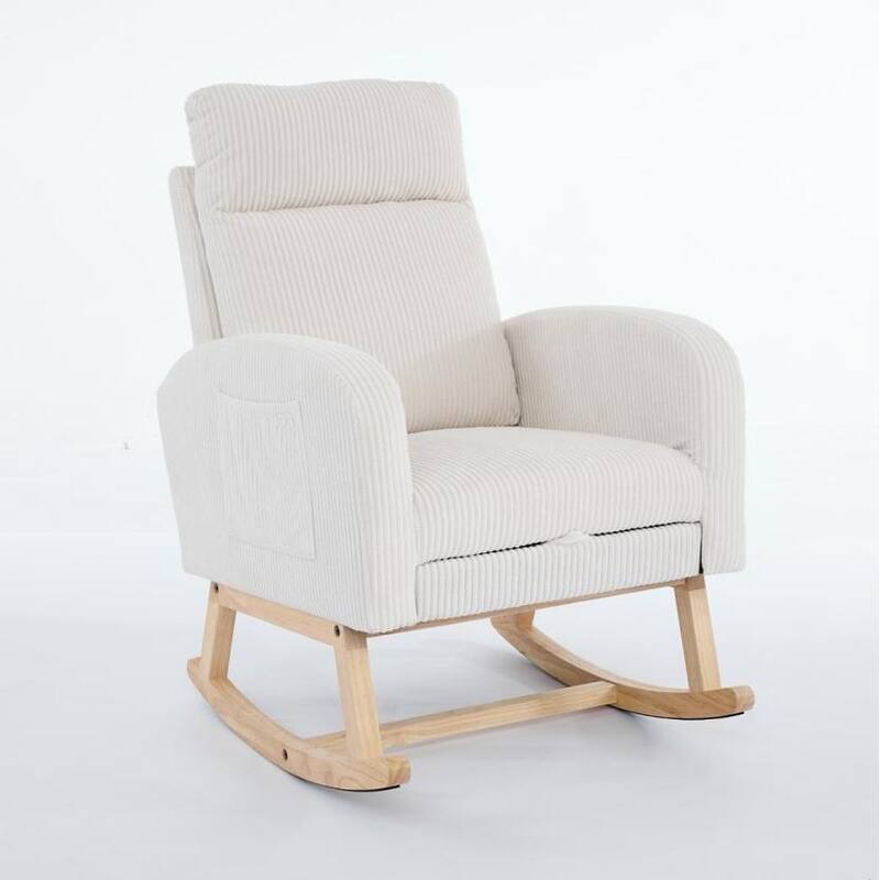 Modern Nursery Accent High Back Rocking Chair with Side Pocket