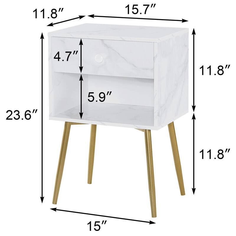 VECELO Nightstand Set of 2 Mid Century 1-Drawer Nightstand with Enclosed Open Shelf Multi-Color Options for Bedroom Living room