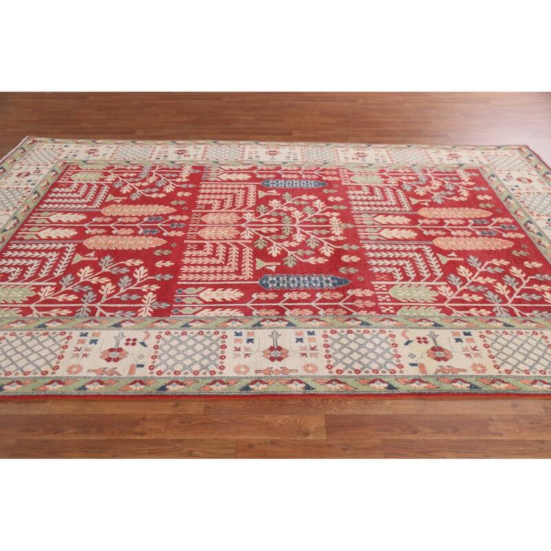Hand Knotted Oriental 100% Wool Carpet Traditional Geometric Red Kazak Area Rug - 10' 0'' X 6' 4''