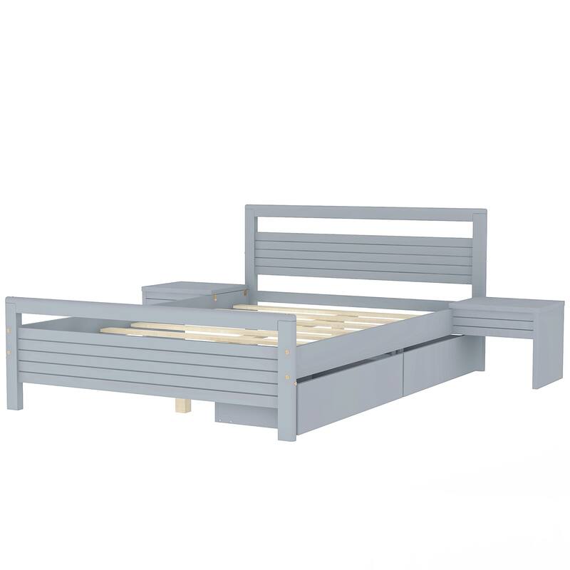 Wooden Platform Bed with Two Storage Drawers