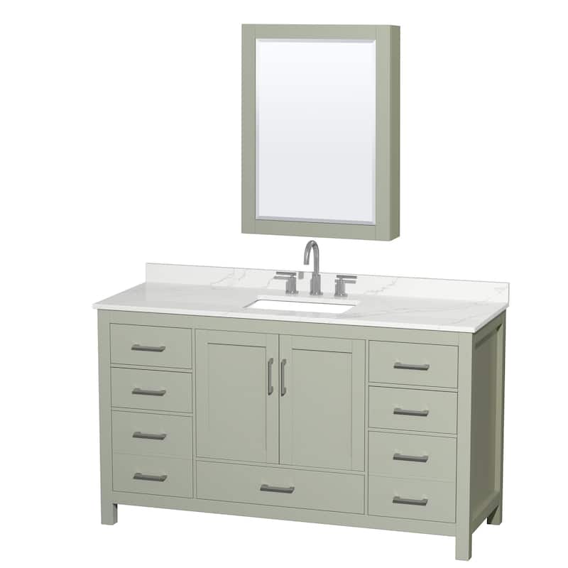Wyndham Collection WCS141460S-QTZ-US3MED Sheffield 60" Free Standing - Light Green / Giotto Quartz Top / Brushed Nickel