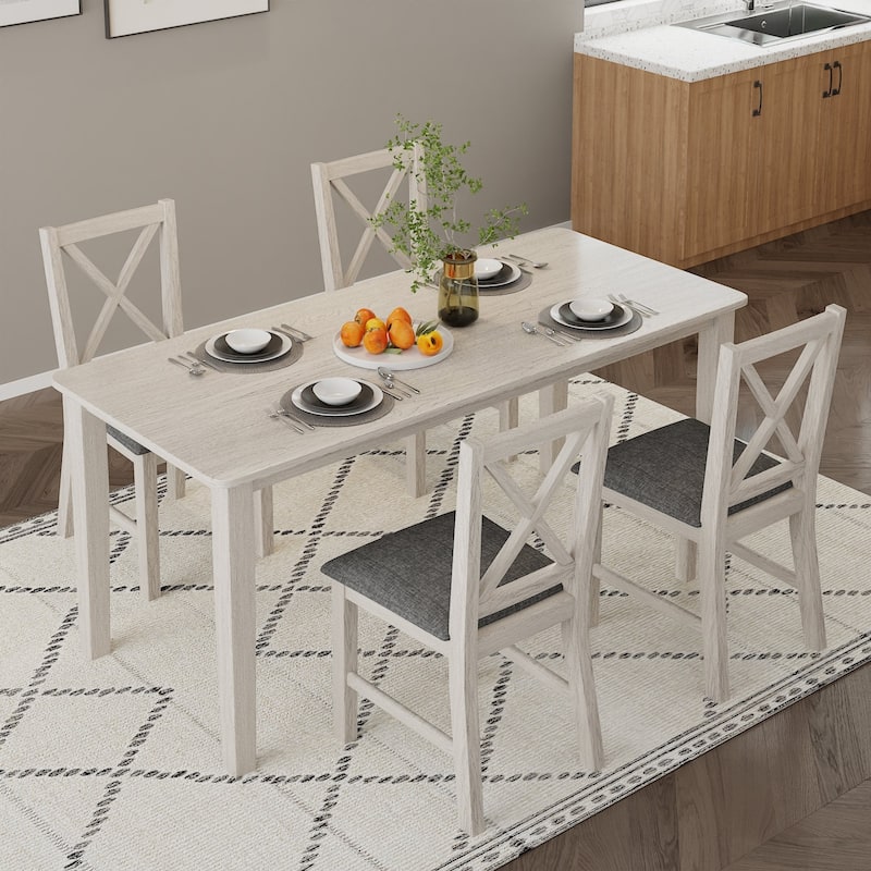 VECELO 3/5 Piece Farmhouse Dining Set 47" Dining Table Set Solid Wood Dining Room Set for Small Spaces Kitchen Table Set - 5-Piece Sets