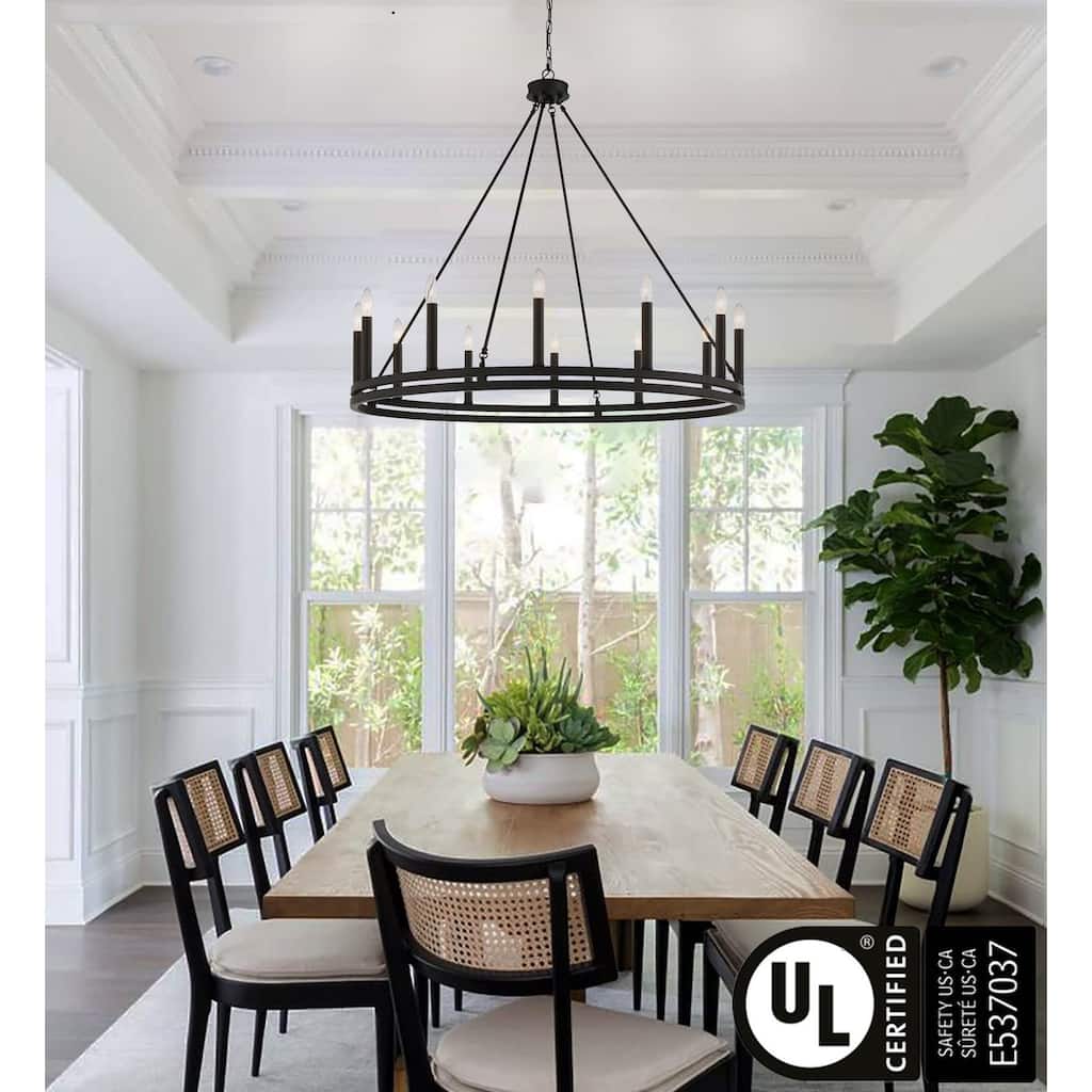 Acroma 12-light Farmhouse Black Wagon Wheel Chandelier