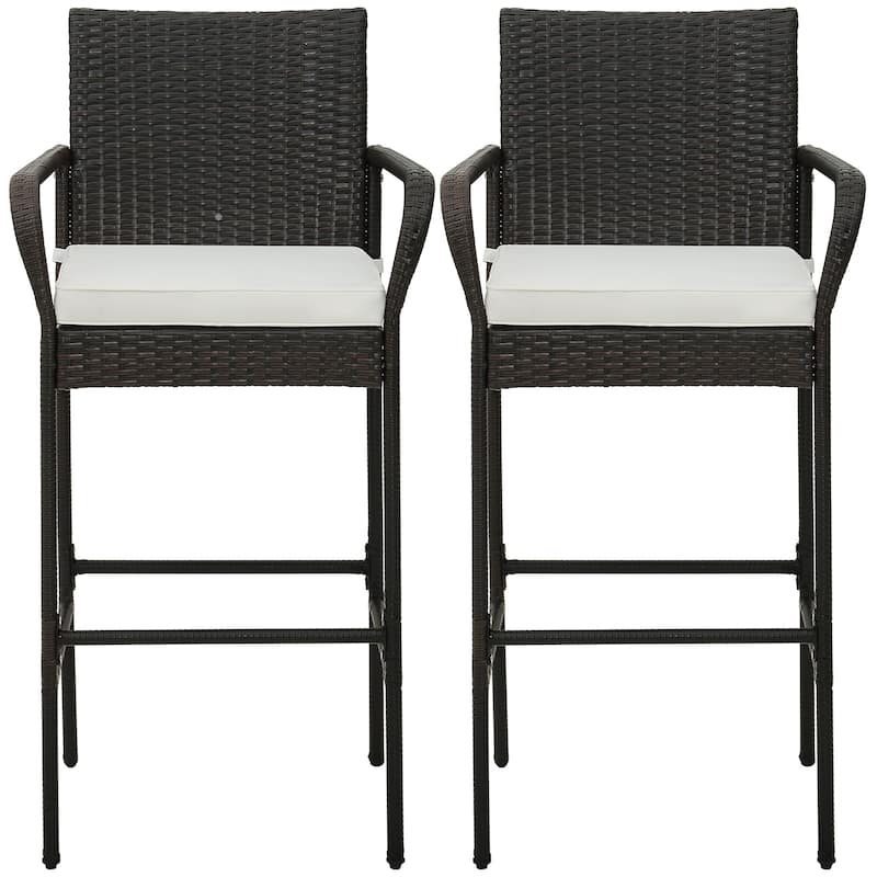 Gymax 4PCS Patio PE Wicker Bar Chairs Counter Height Barstools With