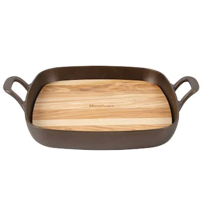 Bloomhouse Natural Bronze Finish Pre-seasoned Cast Iron Grill, Everyday Pan, Skillet & Olive Wood Trivet