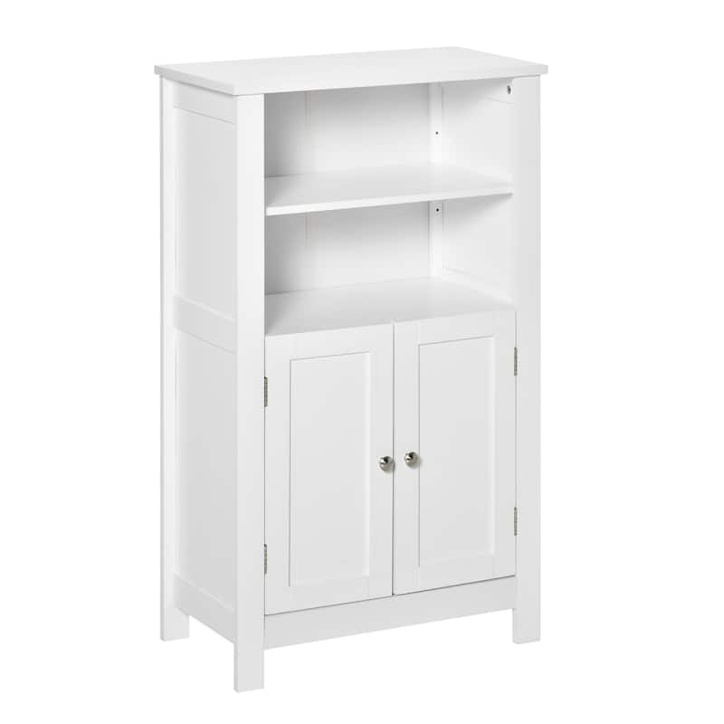 kleankin Bathroom Floor Storage Cabinet, Freestanding Linen Cabinet with Double Doors and 2 Adjustable Shelves, White