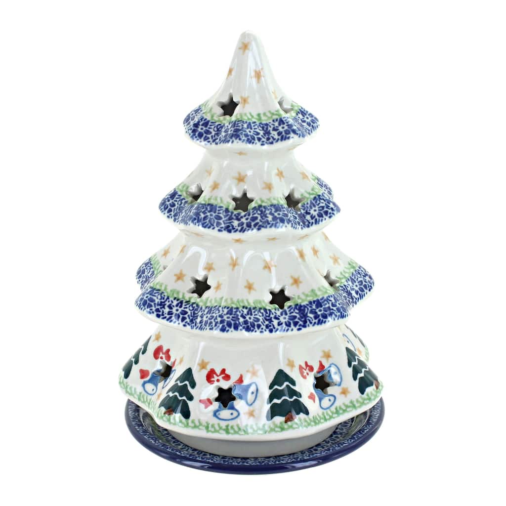 Blue Rose Polish Pottery 602 Ceramika Artystyczna Large Christmas Tree Luminary