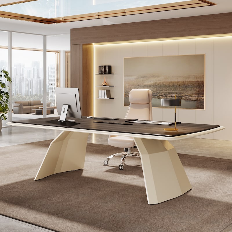 94.4-Inch Luxury Executive Desk With Stainless Steel Base
