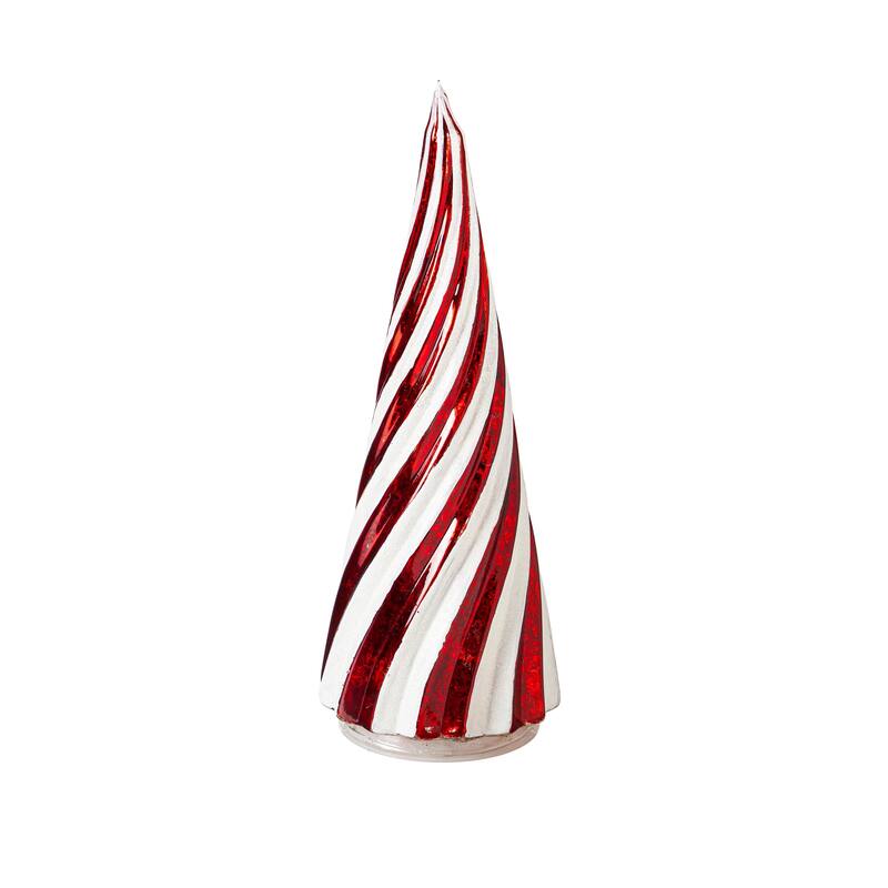 12 in. LED Red and White Striped Trees Table Decor, Set of 2 - 12 in