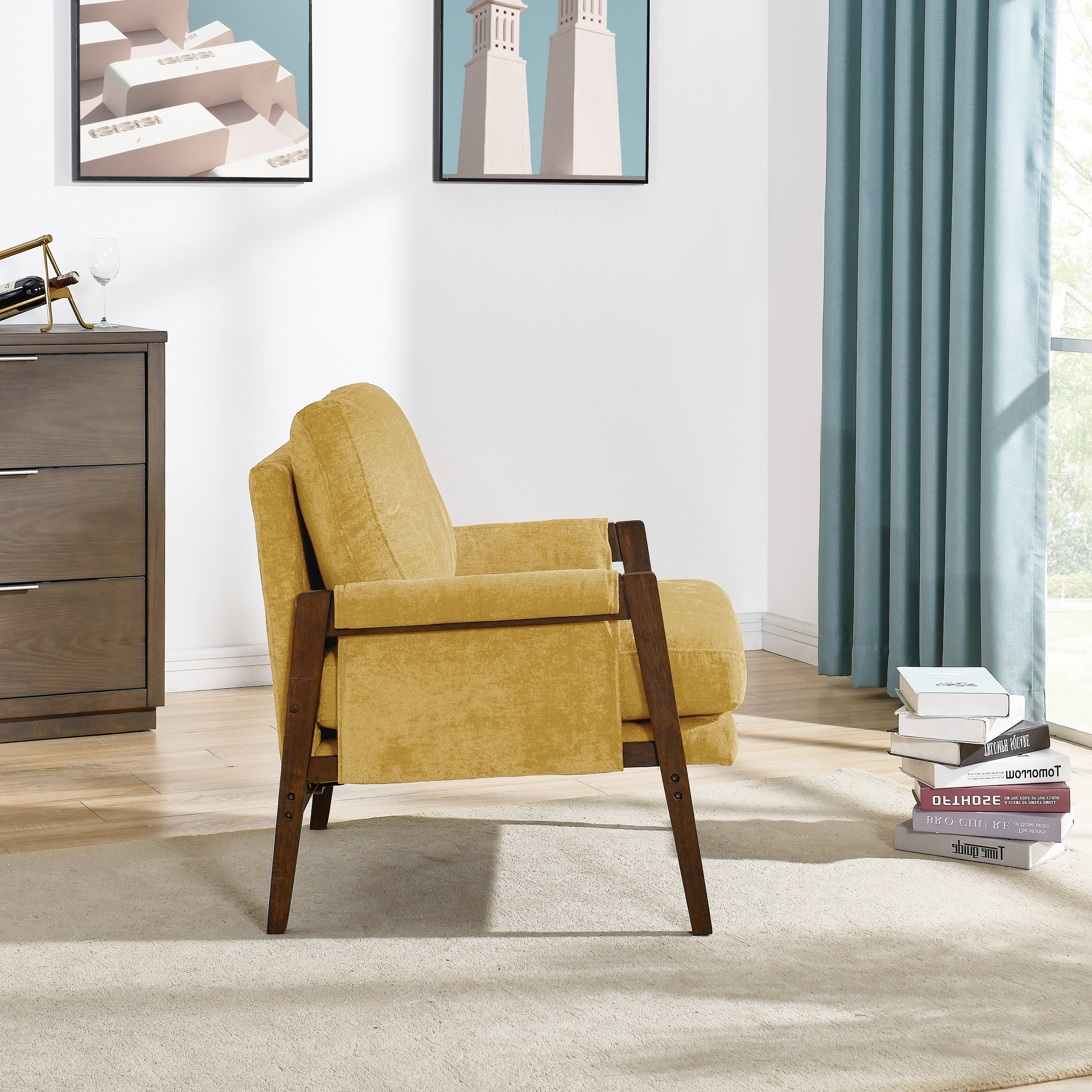 Lounge Chair Upholstered Arm Chair Velvet Dining Chair Yellow Side Chair