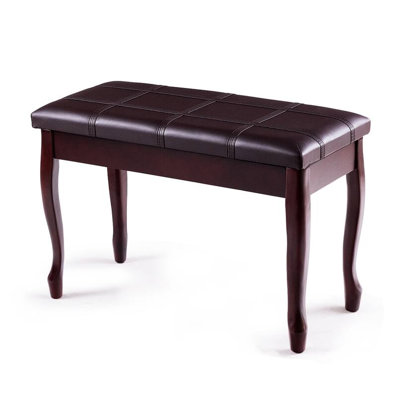 Costway Solid Wood Piano Bench PU Leather Keyboard Seat Storage Brown - Brown