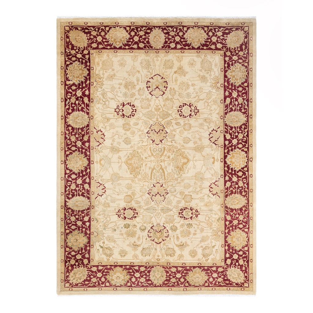 Overton Handknotted Wool Traditional Oriental Ivory Area Rug - 6' x 9'
