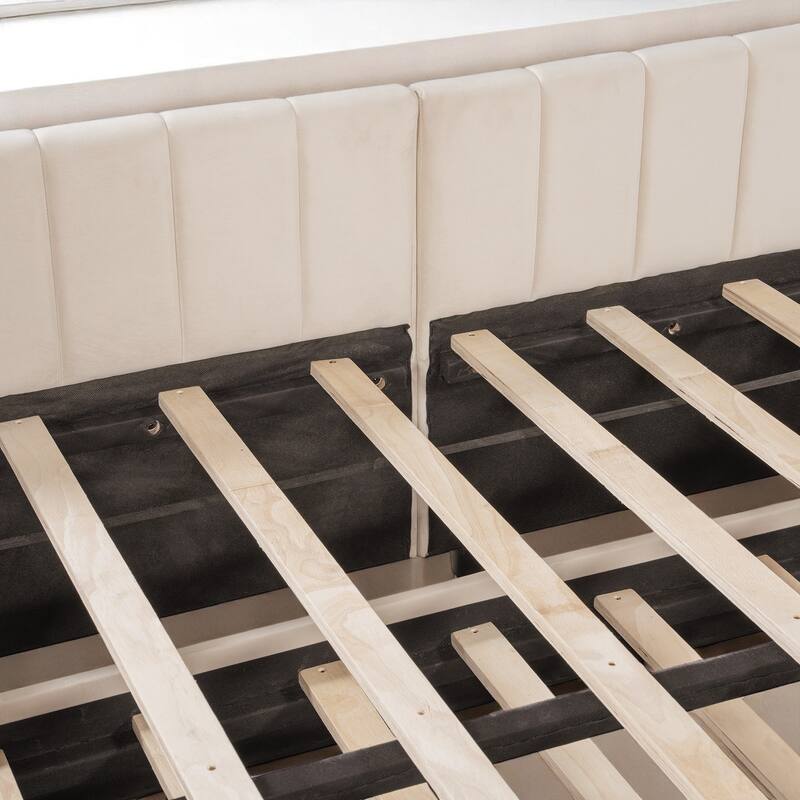 Stylish Full Size Daybed with Pull-Out Twin Trundle, L-Shaped Backrest, and No Box Spring Required