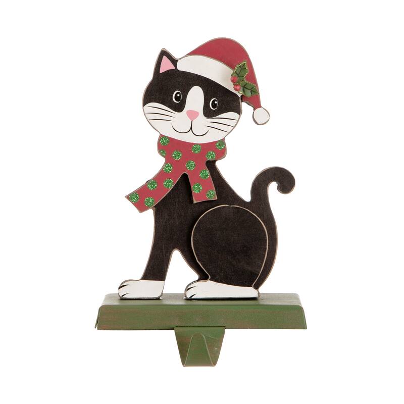 Glitzhome Wooden/Metal Cat & Dog Christmas Stocking Holders Mantel Ornament