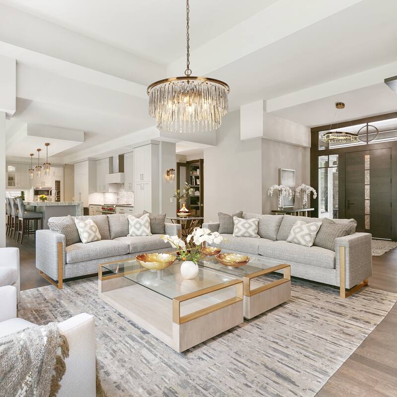 Modern Gold 2-Tier 6-Light Drum Chandelier for Dining Living Room