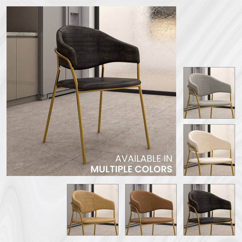 LeisureMod Set of 2 Bella Modern Dining Chair Upholstered in Leather or Velvet & Gold Base for Home Office Kitchen