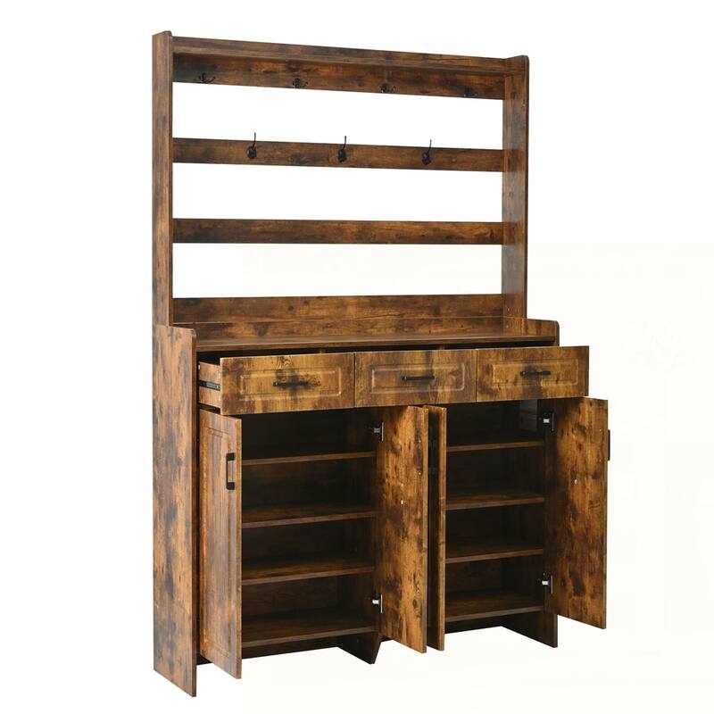Four-Door Shoe Cabinet with Coat Rack