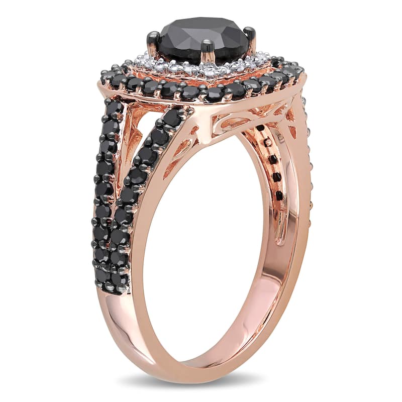 Miadora 2ct TW Black and White Double Halo Diamond Engagement Ring in 14k Rose Gold