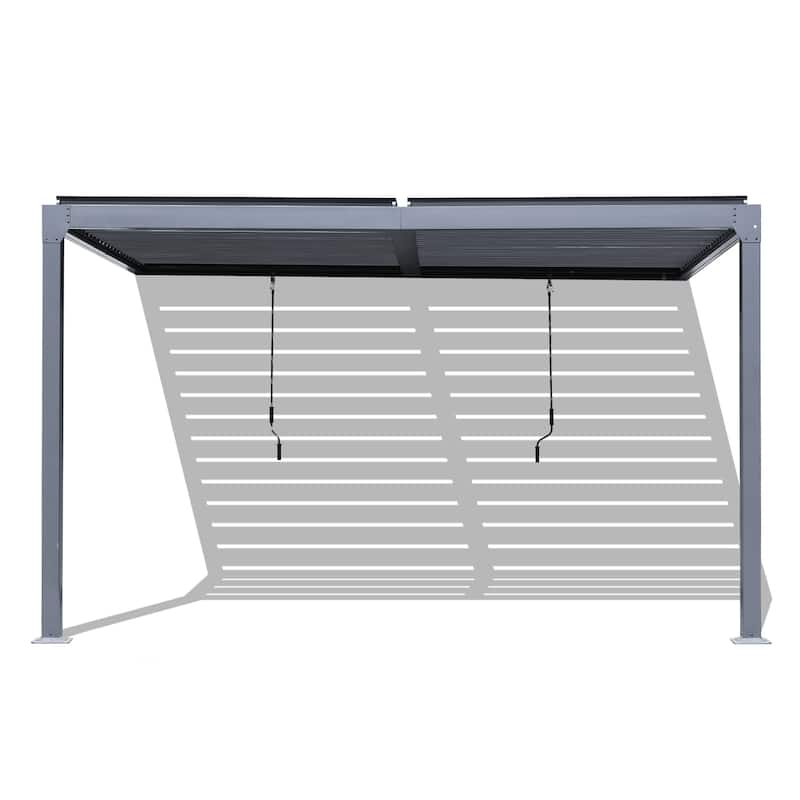 Aoodor Outdoor Aluminum Wall Mounted Louvered Pergola Waterproof Gazebo Sun Shade Shelter with 2 Adjustable Rainproof Panels - Black