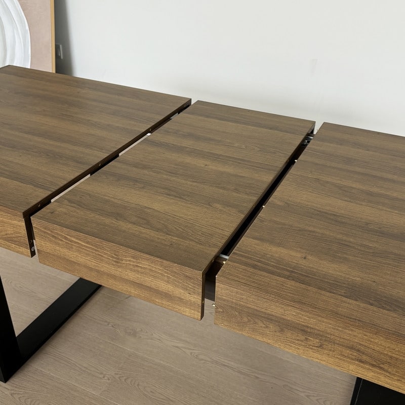 Large Expandable Dining Table, Wooden Kitchen Expanding Table for 6 8 10, Rectangular Conference Table