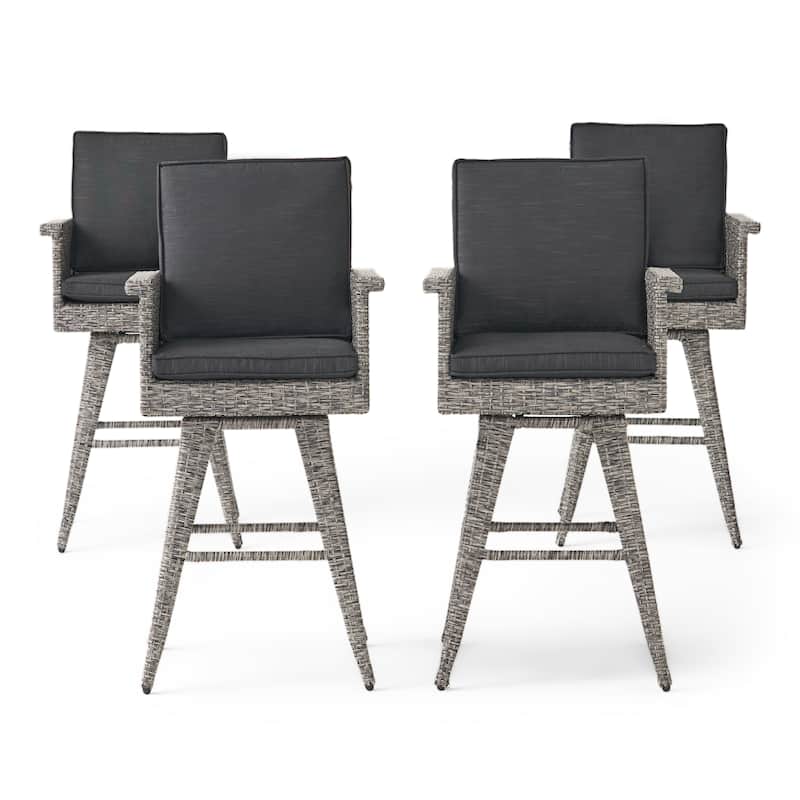 Puerta Outdoor Wicker Swivel Barstool with Cushions (Set of 4) by Christopher Knight Home