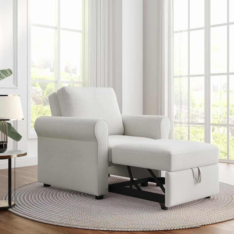 Roomfitters 3-in-1 Convertible Sofa Bed Chair with Adjustable Backrest, Sleeper Lounger and Single Bed, Modern Design - Cream