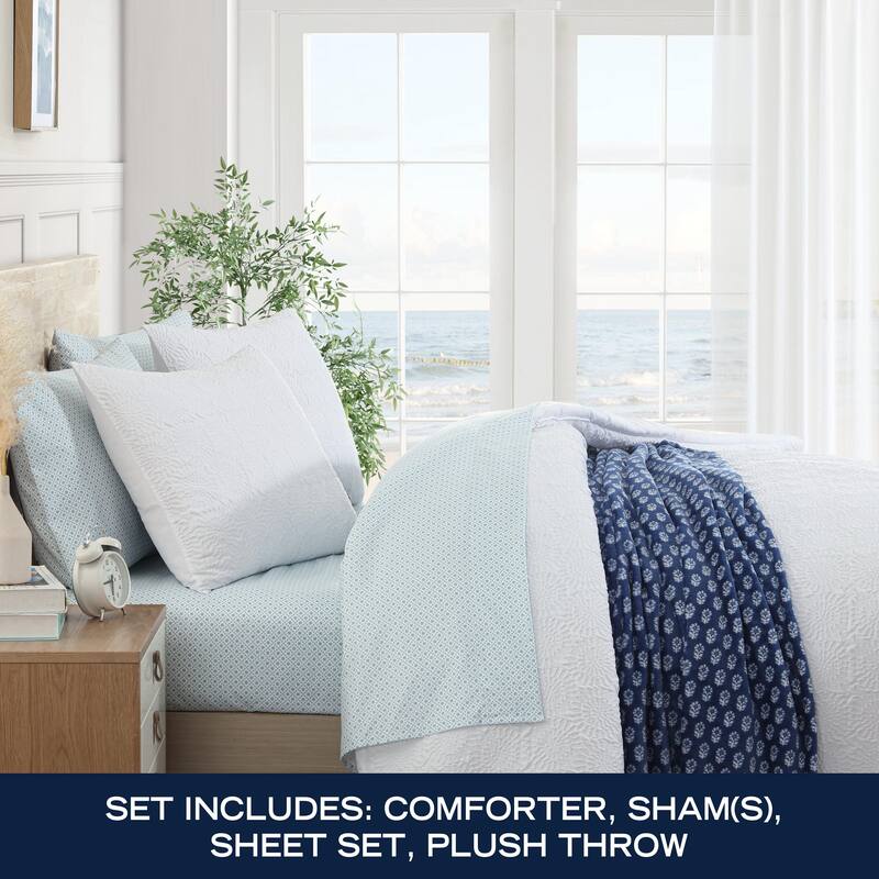 Nautica Embossed Sunflower White Comforter Bonus Set