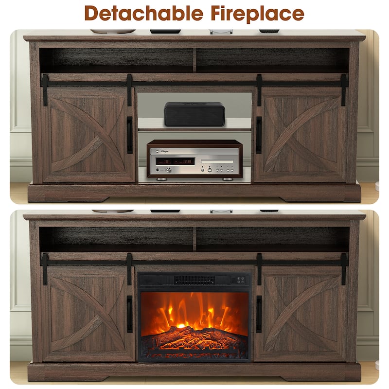68" Farmhouse Dark Brown Electric Fireplace TV Stands Console for 78-inch TV with Remote