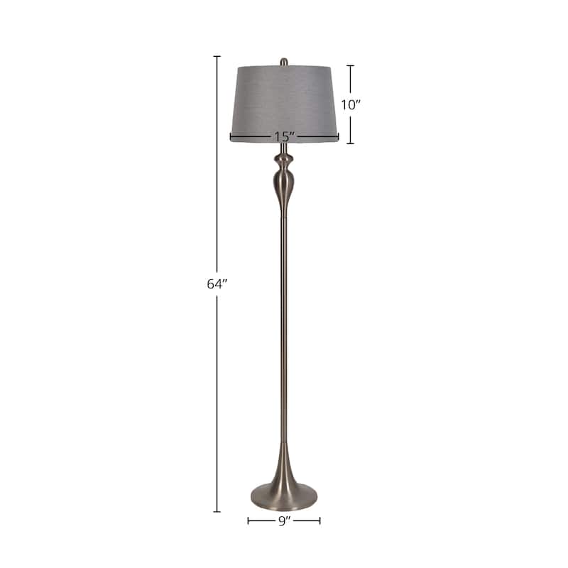 Braddock 3-Piece Floor and Table Lamp Set with Linen Shade, Brushed Steel - N/A